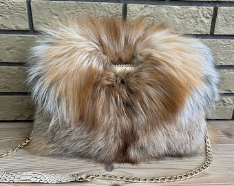 Handmade Fox Fur Crossbody Bag: Luxury Winter Shoulder Bag