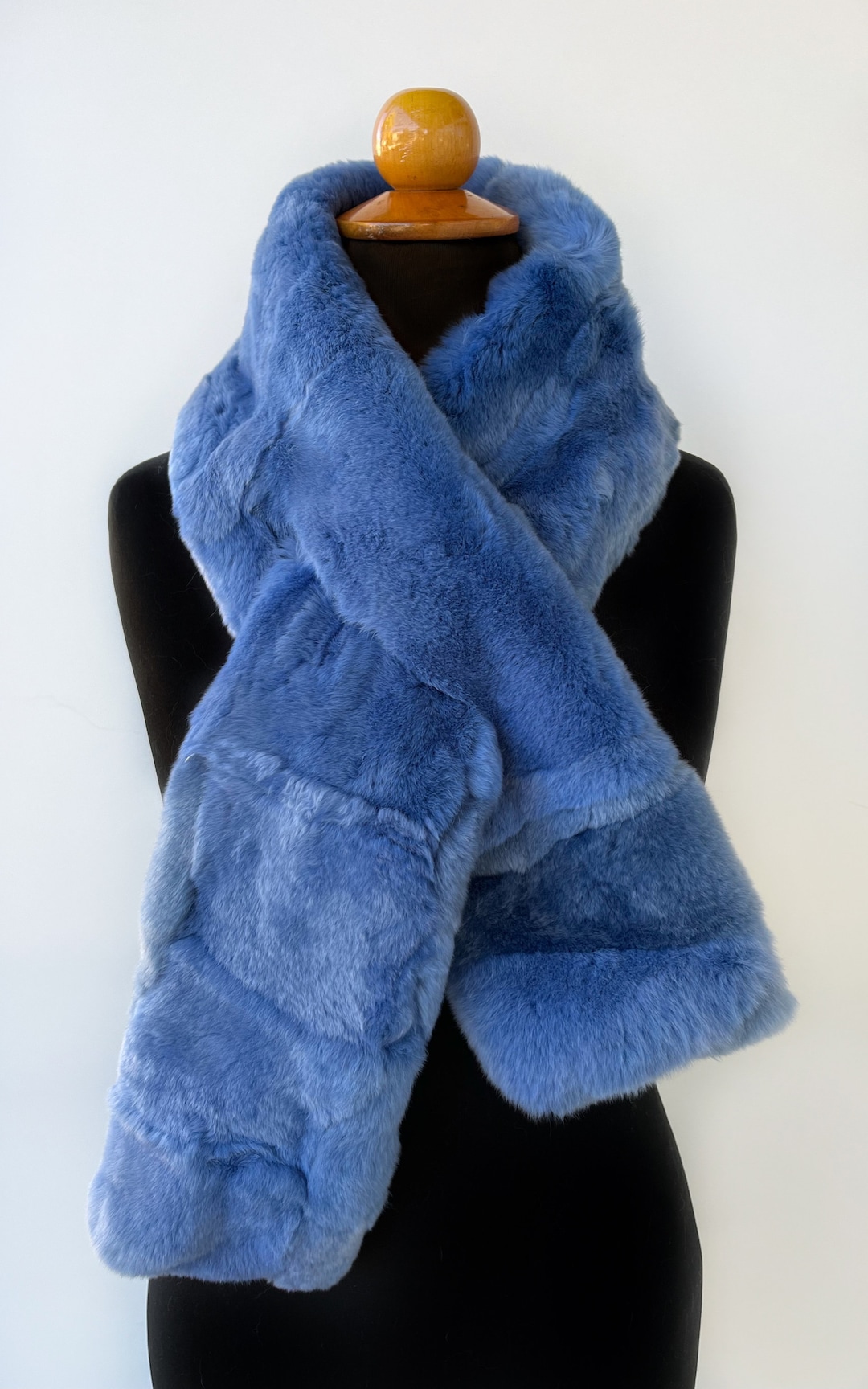 Blue Luxury Rex Rabbit Fur Winter Scarf, Real Fur Neck Warmer, Rex ...