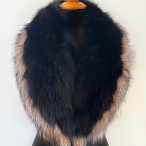 Black Detachable Fox Fur Collar For Coat, Winter Luxury Fur Scarf, Fur Accessory Gift For Women, Men&#39;s Black Fur Scarf Collar, Black Fur