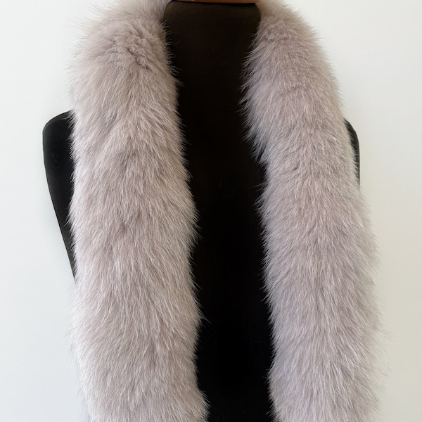 Fox fur trim for hood, Real fox fur trim, Beige gray color fur for jacket, Fox fur scarf, Real fox fur for coat, Hood fox fur stripe