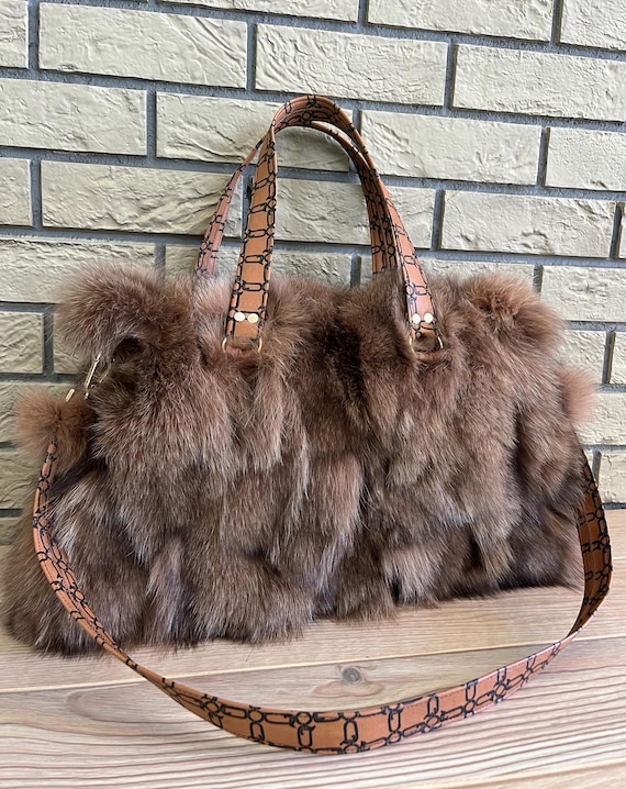 Handmade Fox Fur Shoulder Bag: Brown Leather Bottom, Silk Lined - Etsy