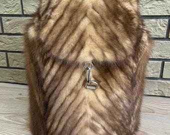 Handmade Mink Fur Backpack: Luxury Leather Strap Bag