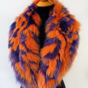 Luxury Detachable Orange Purple Fox Fur Collar For Winter Coat, Luxury Real Fur Multicolor Fox Fur Collar For Womens Mens Winter Coat Jacket zdjęcie 3