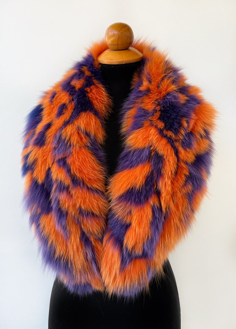 Luxury Detachable Orange Purple Fox Fur Collar For Winter Coat, Luxury Real Fur Multicolor Fox Fur Collar For Womens Mens Winter Coat Jacket zdjęcie 3