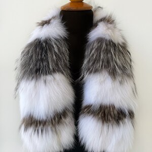 White and gray fox fur collar for coat, Real fox fur collar, Luxury fur neck warmer, Fox fur scarf, Women&#39;s fur collar for coat,