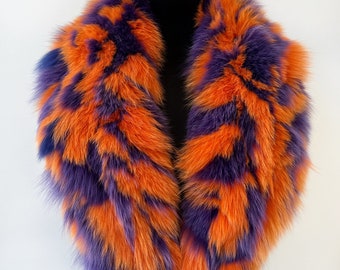 Luxury Detachable Orange Purple Fox Fur Collar For Winter Coat, Luxury Real Fur Multicolor Fox Fur Collar For Womens Mens Winter Coat Jacket