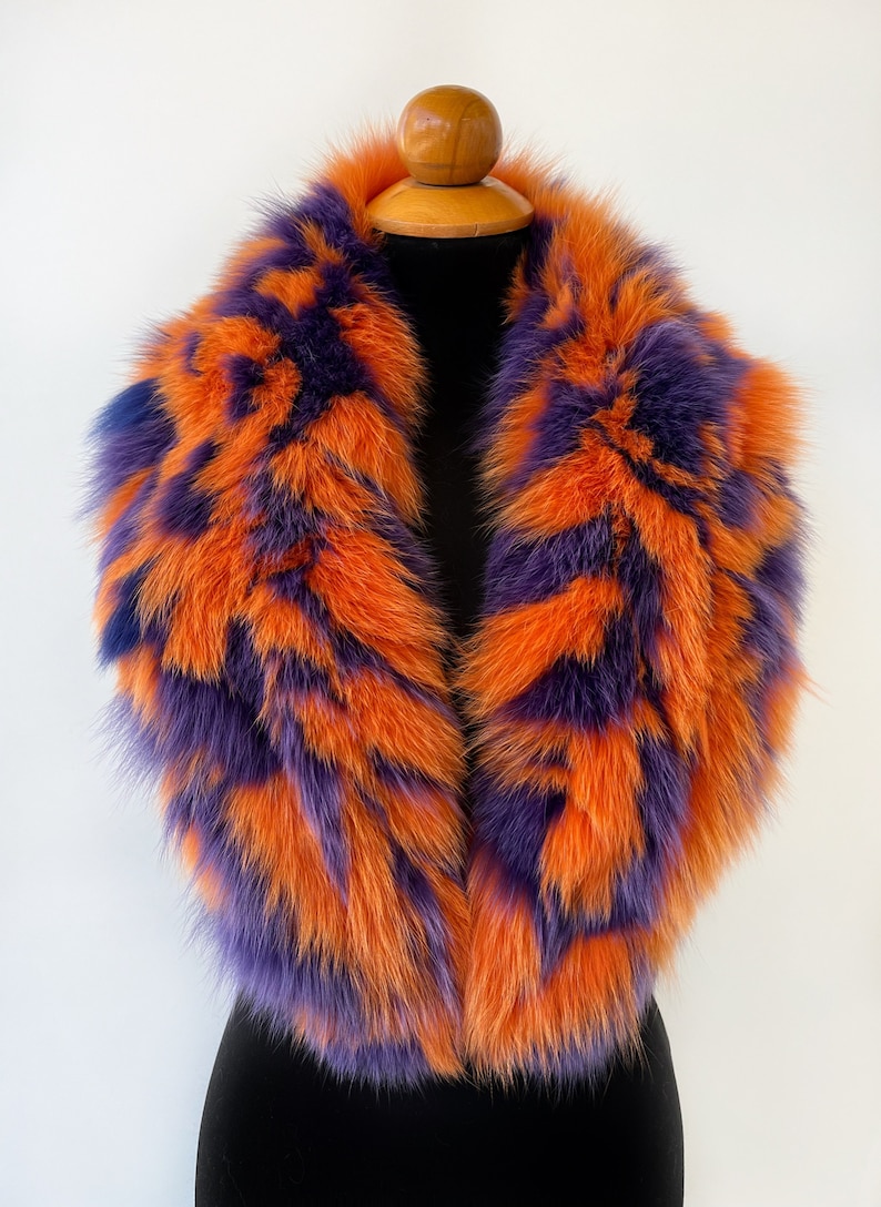 Luxury Detachable Orange Purple Fox Fur Collar For Winter Coat, Luxury Real Fur Multicolor Fox Fur Collar For Womens Mens Winter Coat Jacket zdjęcie 1