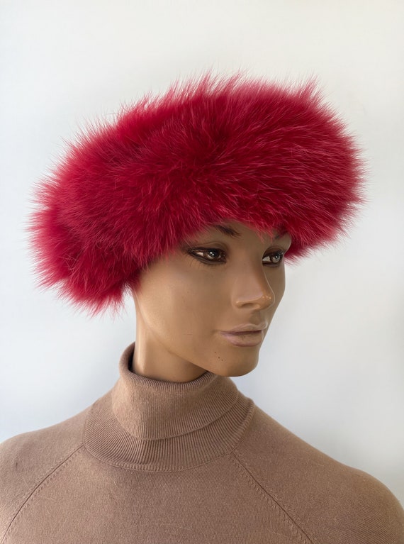 Headband Fox Fur with leather Red Color Hair Accessory with Voluminous T… Red Fox Headband – Red Fox Fur Headband – Madison Avenue  main image 2