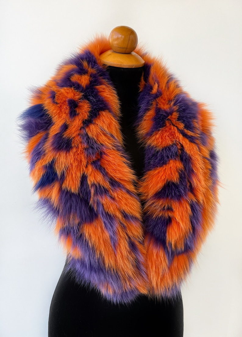 Luxury Detachable Orange Purple Fox Fur Collar For Winter Coat, Luxury Real Fur Multicolor Fox Fur Collar For Womens Mens Winter Coat Jacket zdjęcie 2