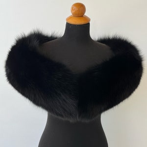 Black Luxury Fox Fur Stole Bolero Collar, Black Fur Stole, Black Fur Bolero, Black Fur Wrap, Black Fox Fur Bolero Stole For Special Occasion