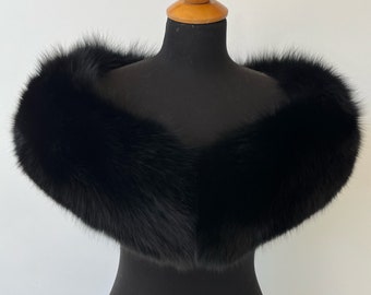 Black Luxury Fox Fur Stole Bolero Collar, Black Fur Stole, Black Fur Bolero, Black Fur Wrap, Black Fox Fur Bolero Stole For Special Occasion
