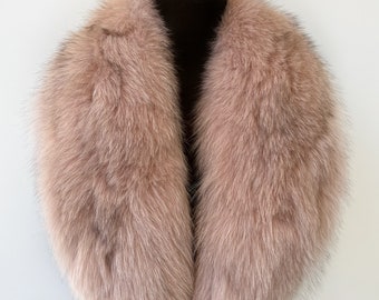 Pink fox fur collar detachable for women's coat, Real luxury fur scarf collar for special occasions, Fur accessory women's gift