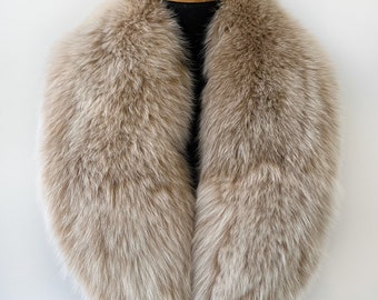 Beige color fox fur collar, Real fur collar, Luxury fur collar, Women's fur collar for coat, Beige fur stole, Beige fur wrap, Bridal fox fur