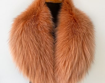 Orange fox fur collar, Women's fur collar for coat, Orange fur scarf, Men's fur collar, Fur accessory, Real fox fur collar, Luxury fur scarf