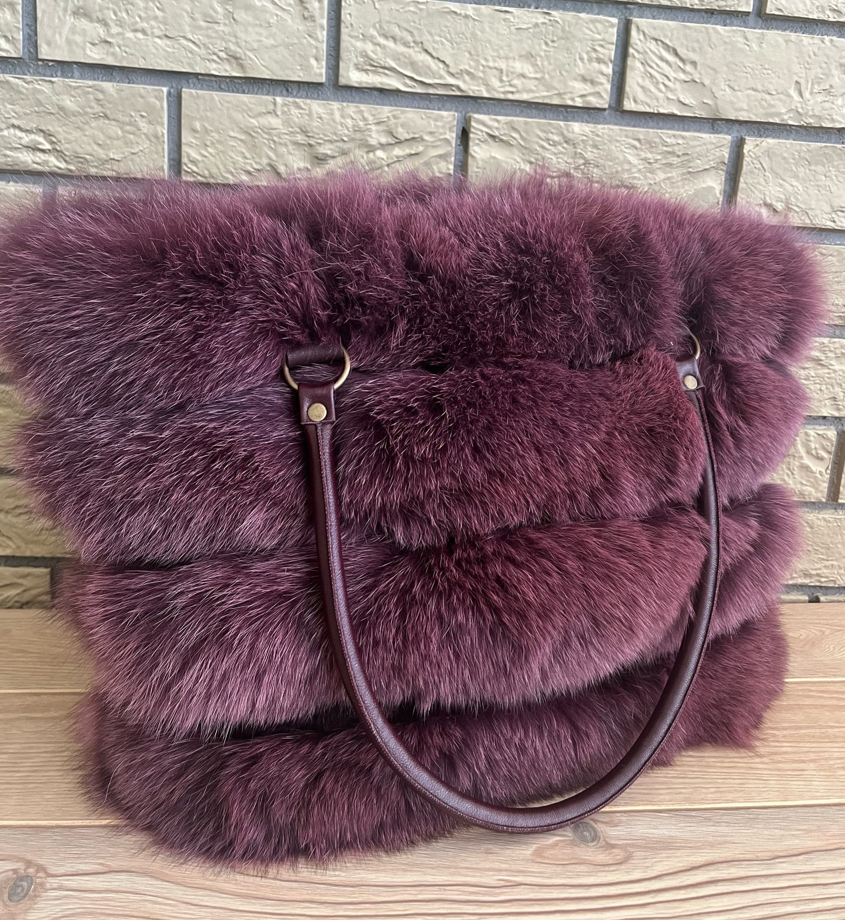 Handmade Burgundy Fox Fur Handbag: Women's Luxury Shoulder Bag - Etsy