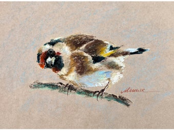 Goldfinch Painting Finch Original Art European Goldfinch Oil Pastel Drawing Gift 8''x10'' by StudioMuura
