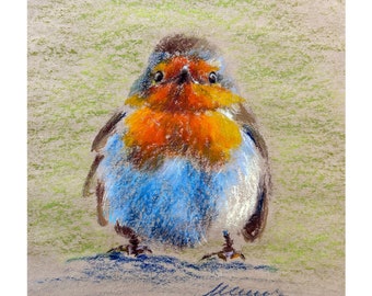 Robin pittura uccello arte originale volante uccello canoro disegno a pastello ad olio regalo 8''x10'' di StudioMuura