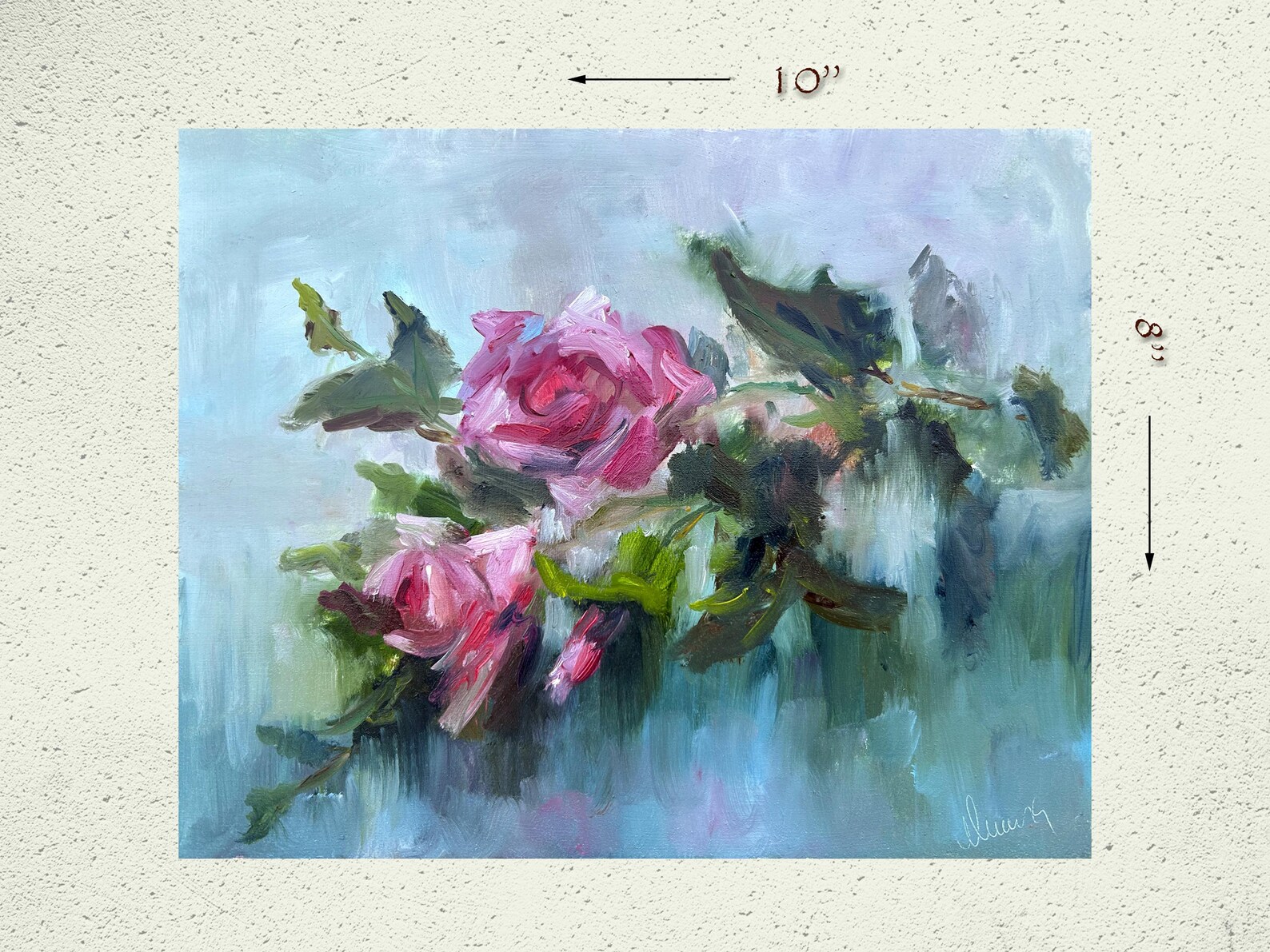 Rose Painting ORIGINAL Flower Art Pink Floral Bouquet Oil Artwork 8x10 ...
