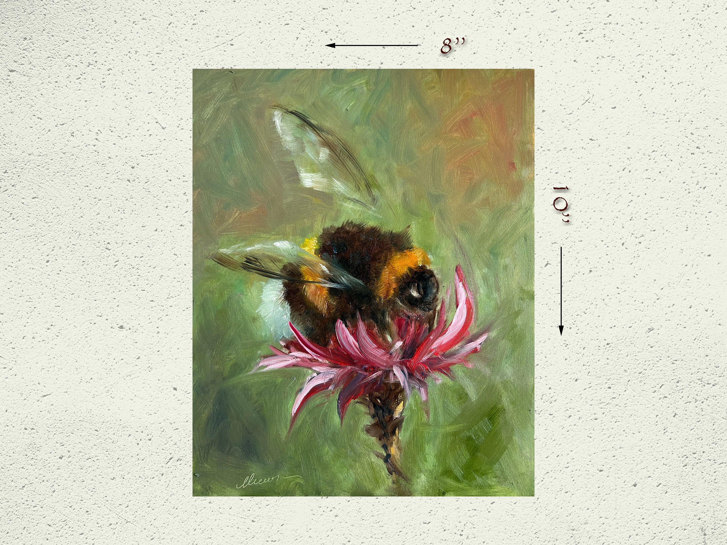 Bumblebee Painting ORIGINAL Bee Art Insect and Flower Oil Artwork 8x10 ...