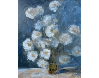 Peinture fleur de pissenlit, oeuvre d'art originale à l'huile de fleurs sauvages, cadeau floral 8 x 10 par Muura