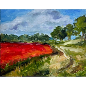 Poppy Painting ORIGINAL Flower Field Art Meadow Landscape Oil Artwork Gift 8x10&#39;&#39; by Muura