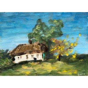 Scheune ORIGINAL Bauernhaus Kunst Landschaft Öl Kunstwerk Geschenk Wandkunst 13x18 cm von Muura