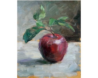 Apple Painting ORIGINAL Fruit Art Food Artwork Kitchen Oil Wall Art Gift 8&#39;&#39; x 10&#39;&#39; by Muura