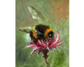 Bumblebee Painting Bee Original Art Insect Oil Animal Artwork Gift 8''x10'' by StudioMuura