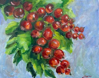 Fruit Painting ORIGINAL Berry Art Redcurrant Artwork Kitchen Wall Art 8&#39;&#39; x 10&#39;&#39; by Muura