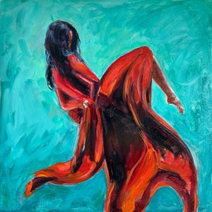 Original Flamenco Dance Oil Painting: Contemporary Tango Art, 12x12&#39;&#39;