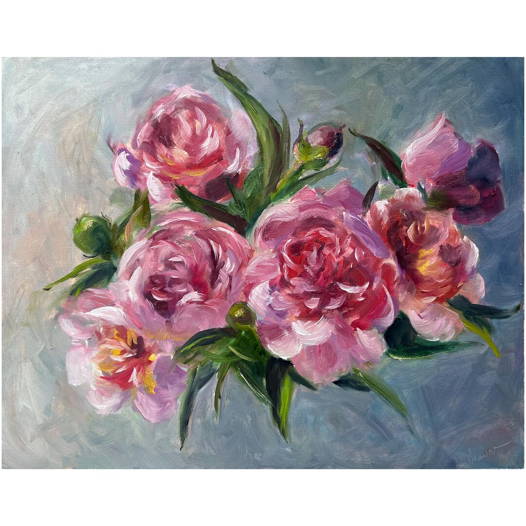 Original Pink Peony Oil Painting Floral Bouquet Artwork (11x14) - Etsy