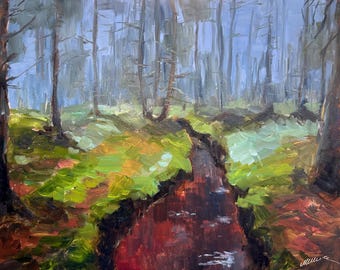 Washington Painting ORIGINAL Foggy Forest Art National Park Oil Landscape 11x14'' by Muura