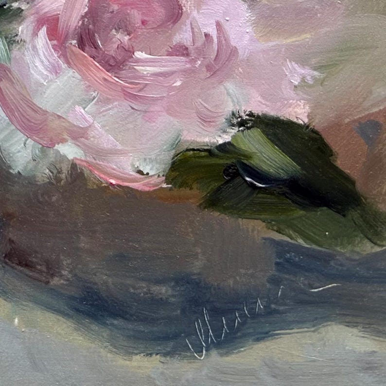 Peony Painting ORIGINAL White and Pink Flower Bouquet Floral Oil Artwork (8x10) by Muura image 7