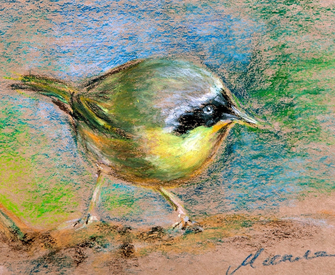 Bird Painting Wildlife Original Art Oil Pastel Animal Drawing 8x10'' by ...