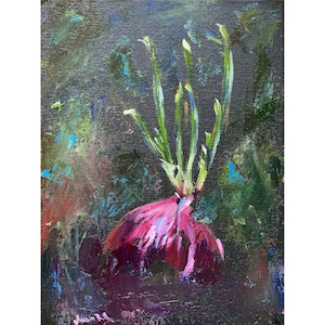 Onion Painting ORIGINAL Kitchen Art Food Oil Artwork Vegetable Gift Wall Art by Muura