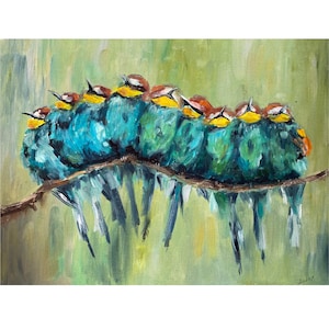 Original Oil Painting: Bird Family Art - MADE TO ORDER