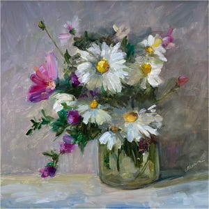 Blumen Malerei ORIGINAL Daisy Art Wildblumen Öl Kunstwerk Blumenstrauß Geschenk Wandkunst 12x12 von Muura