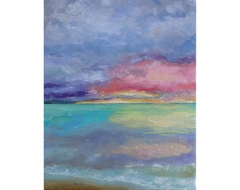 Sunset Beach Painting ORIGINAL California Art Seascape Oil Artwork 8x10 by Muura