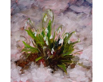 Snowdrops Painting ORIGINAL Spring Flowers Art Floral Bouquet Oil Artwork, 8x10" by Muura