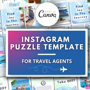 Instagram Puzzle Template for Travel Agents, Travel Agent Canva Templates, DIGITAL DOWNLOAD, Instagram templates, Social Media Branding
