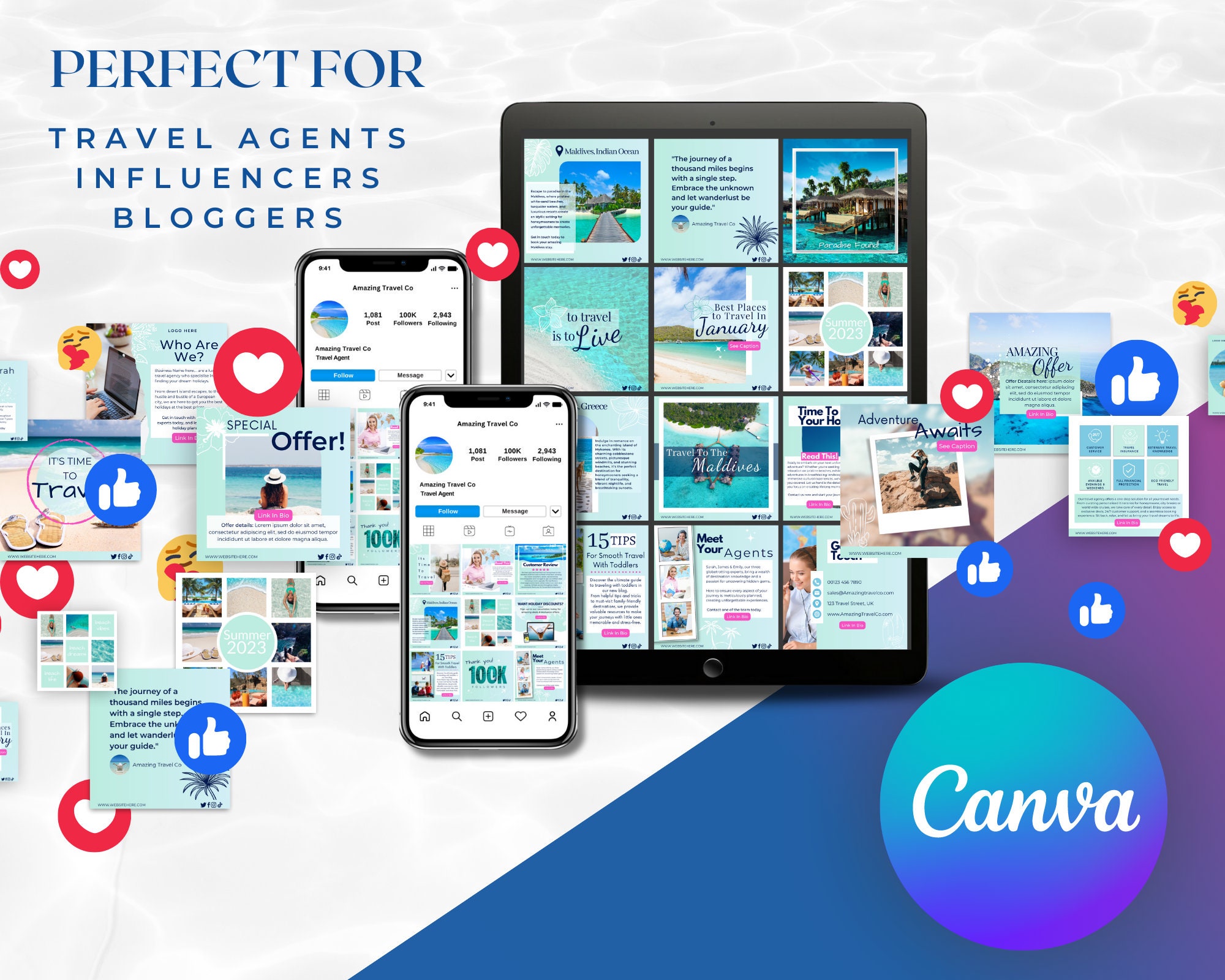 Travel Agent Instagram Templates, Canva Templates for Travel Agents
