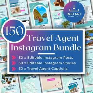 Travel Agent Instagram Template Bundle, Canva Templates for Travel Agents, DIGITAL DOWNLOAD, Editable Canva Templates, social media captions