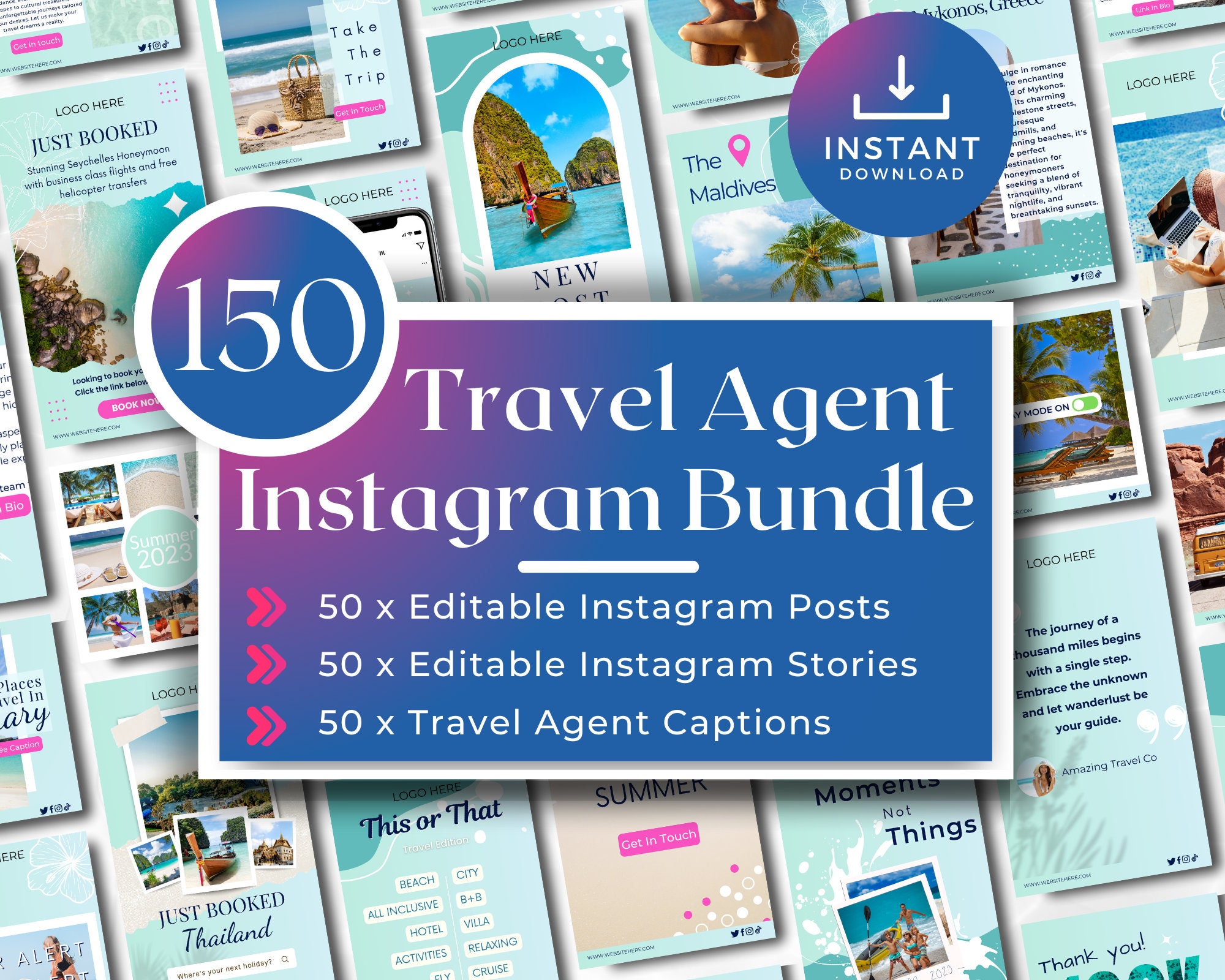 Travel Agent Instagram Template Bundle, Canva Templates for Travel ...