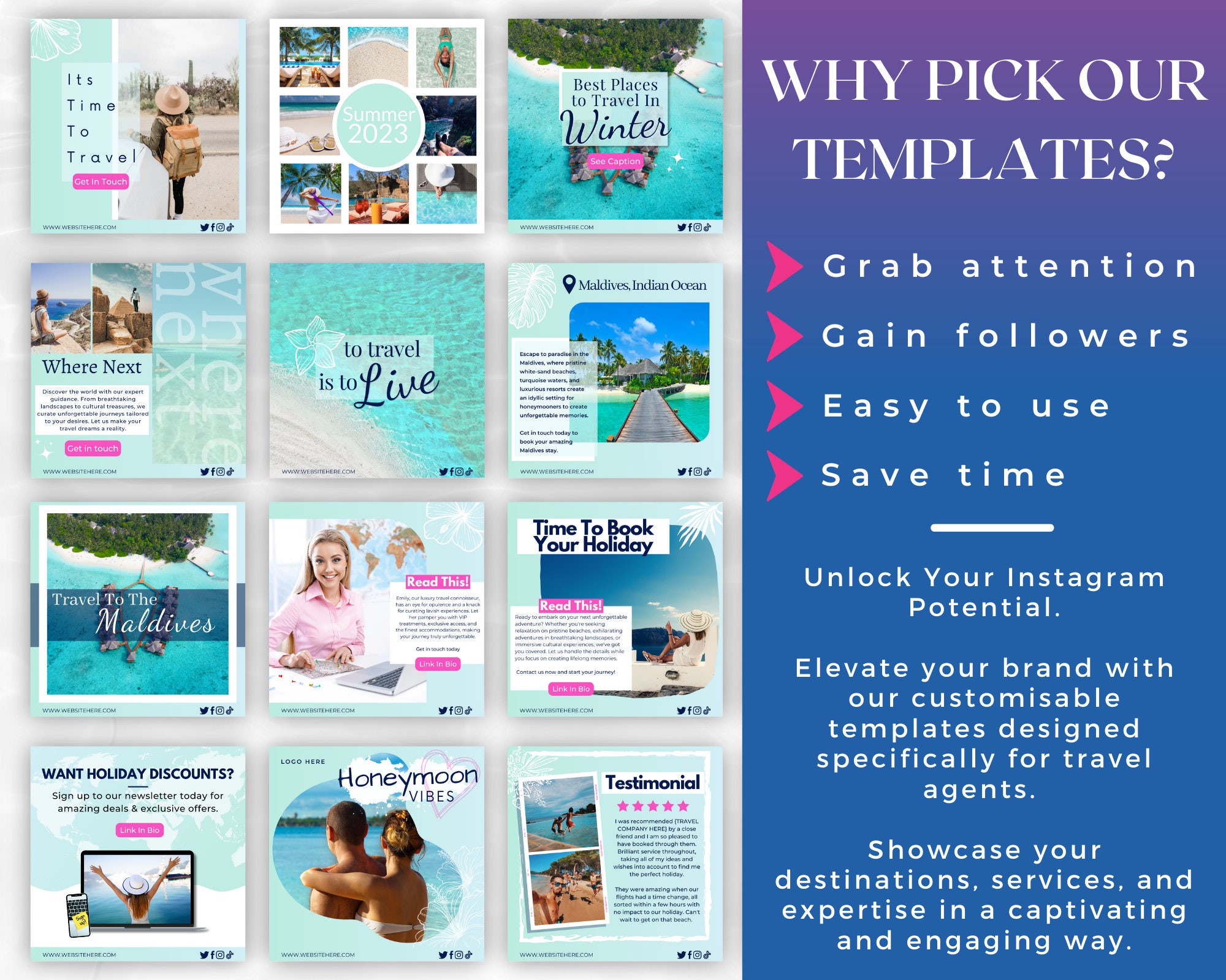 Travel Agent Instagram Templates, Canva Templates for Travel Agents ...
