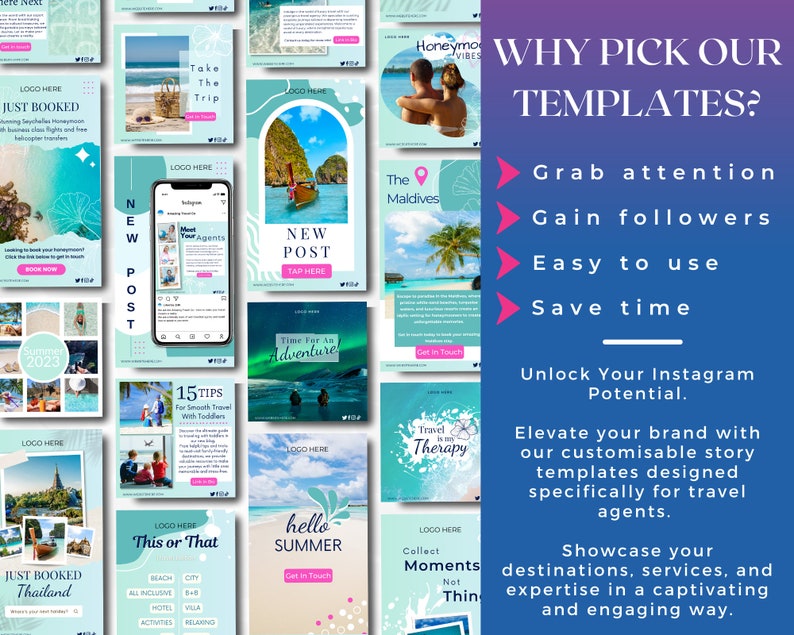 Travel Agent Instagram Template Bundle, Canva Templates for Travel ...