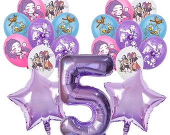 K-Pop Anime Birthday Balloon Set: Purple Number & Star Balloons