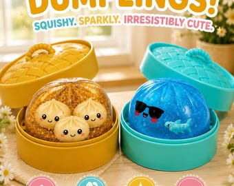Hidden Dumpling Squishy in Bamboo Steamer | Glitter Sensory Fidget Toy | Kawaii Stress Relief Gift