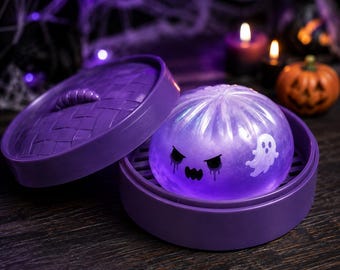 Purple Ghost Dumpling Squishy Toy, Spooky Sensory Fidget (3.35 in)