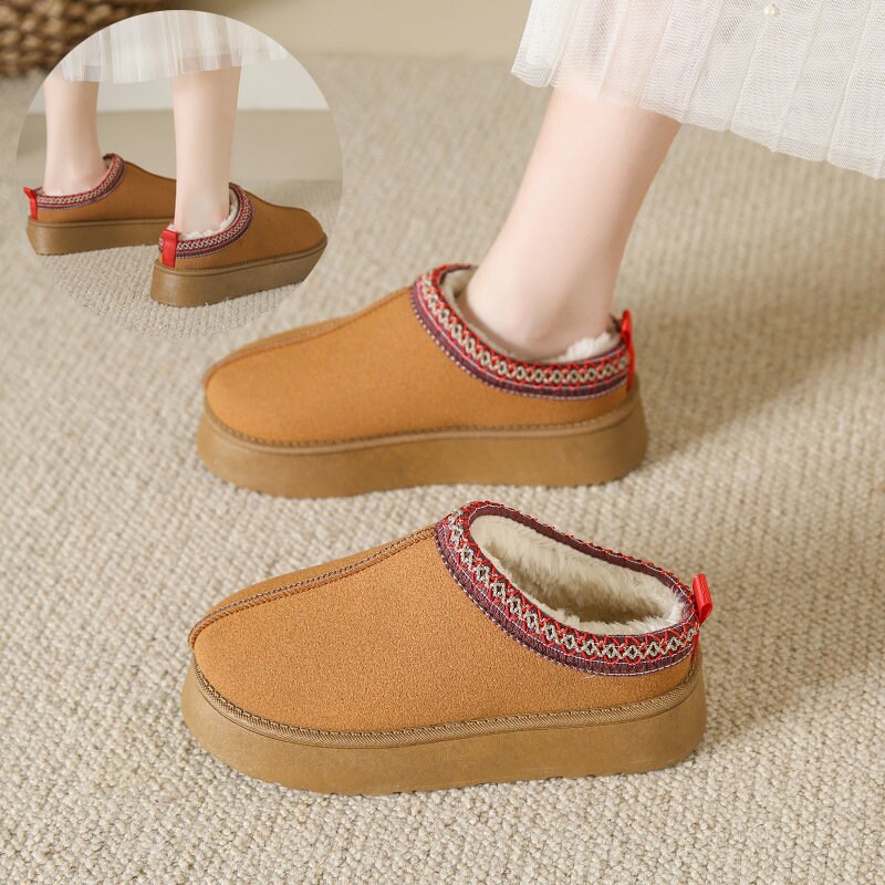 snow faux fur platform slip on loafer boots