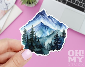 Watercolor Mountain Sticker: Forest Nature Vinyl Decal